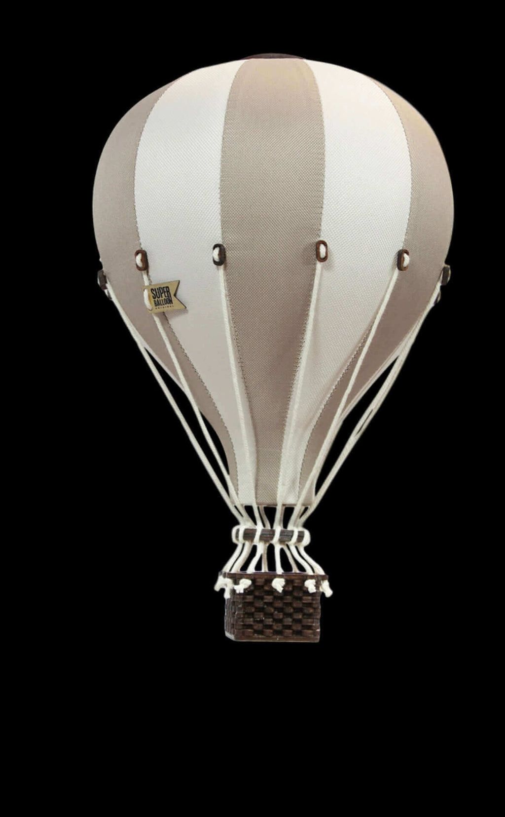 Gold and white inflatable hot air balloon decoration for baby shower, nursery, and gender reveal decor.