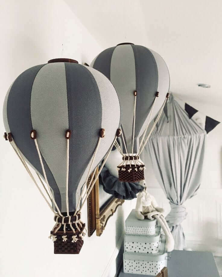 Hot Air Balloon Decorations for Baby Shower, Birthday, Gender Reveal & Baby Nursery Decor | Beige/ Dark Grey