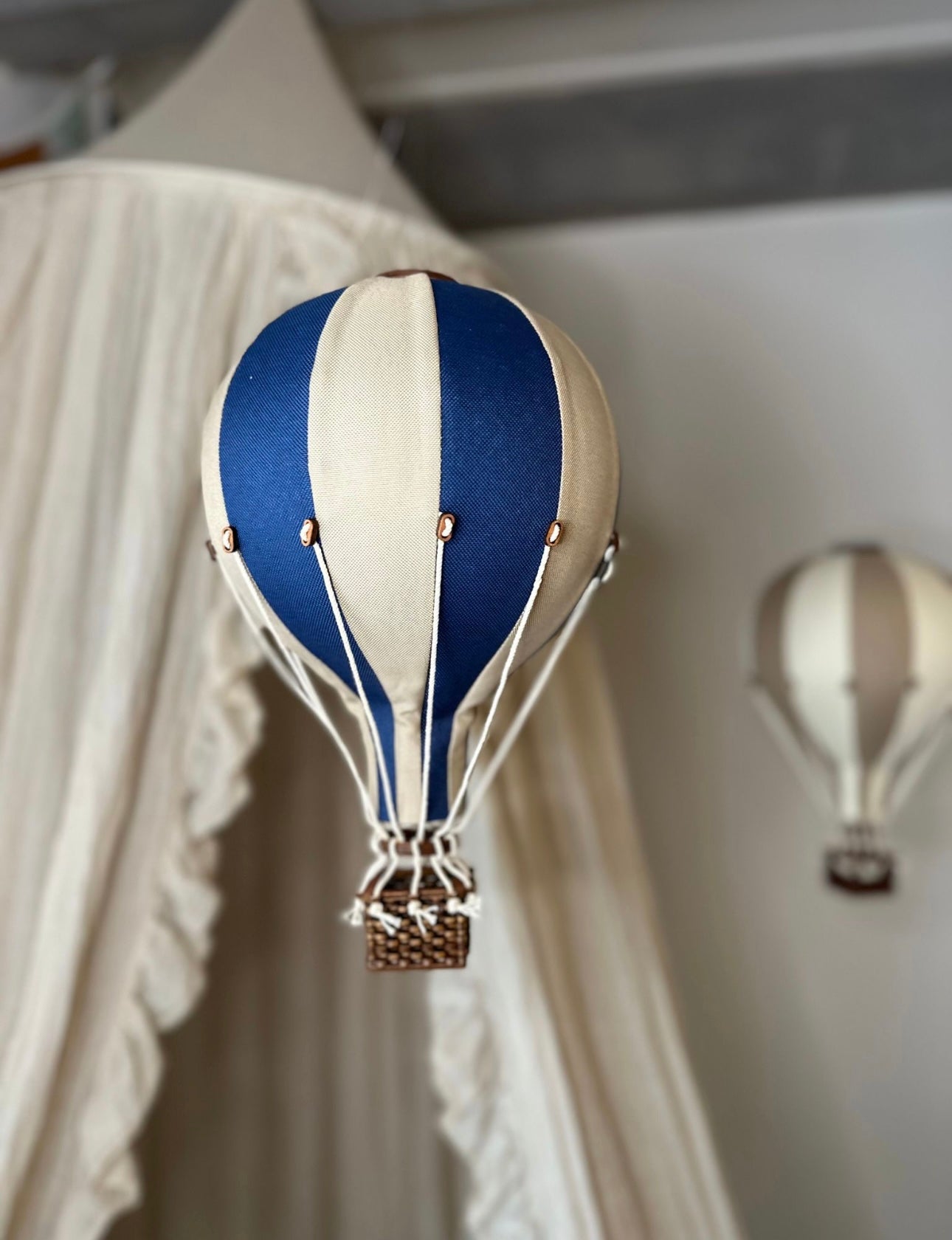Hot Air Balloon Decorations for Baby Shower, Birthday, Gender Reveal & Baby Nursery Decor | Navy Blue/Beige