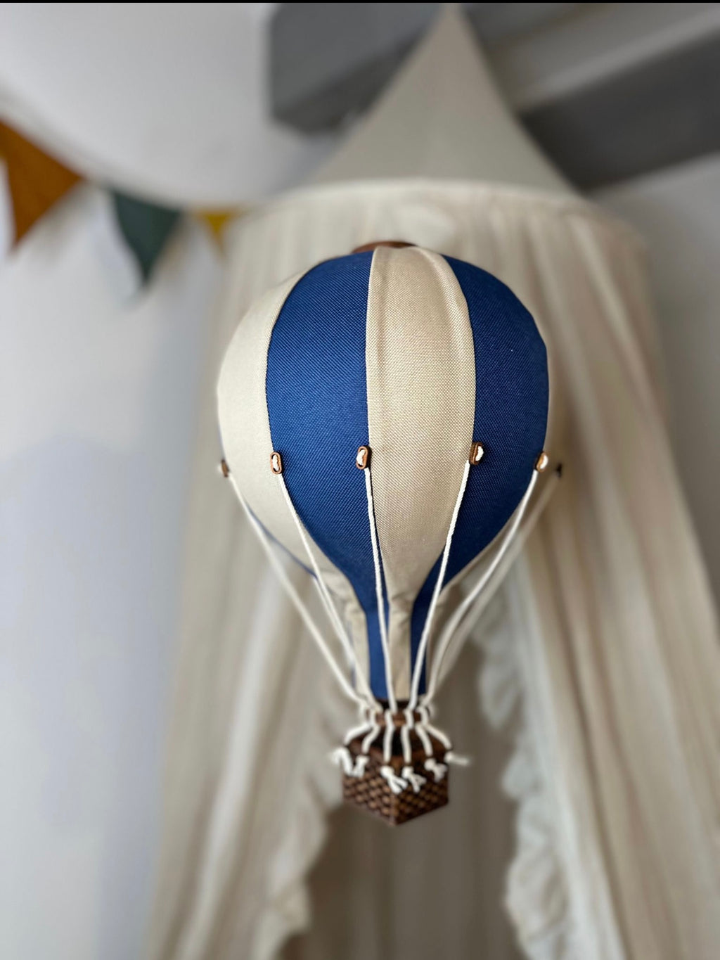 Hot Air Balloon Decorations for Baby Shower, Birthday, Gender Reveal & Baby Nursery Decor | Navy Blue/Beige
