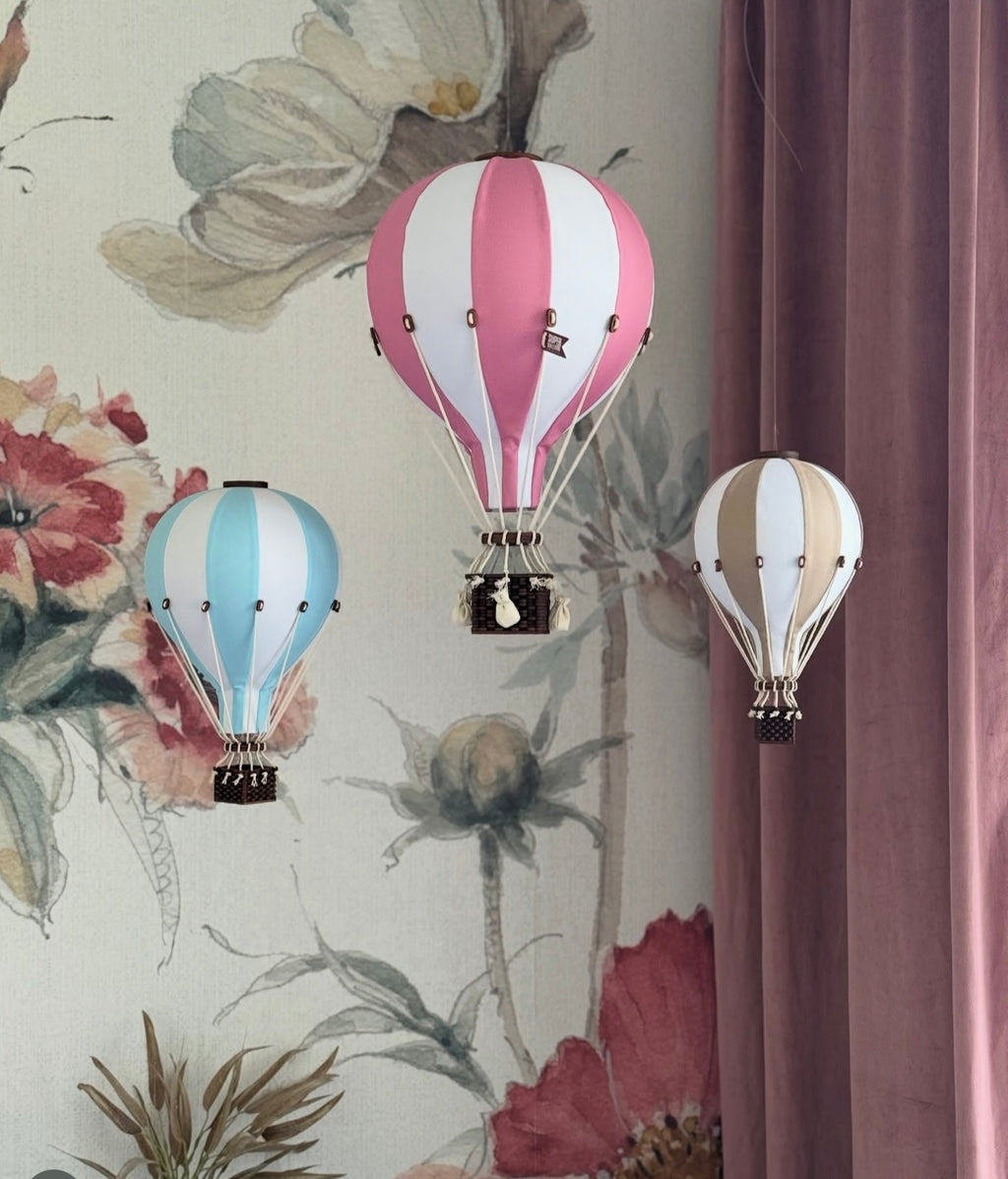 Hot Air Balloon Decorations for Baby Shower, Birthday, Gender Reveal & Baby Nursery Decor | White/Light Blue