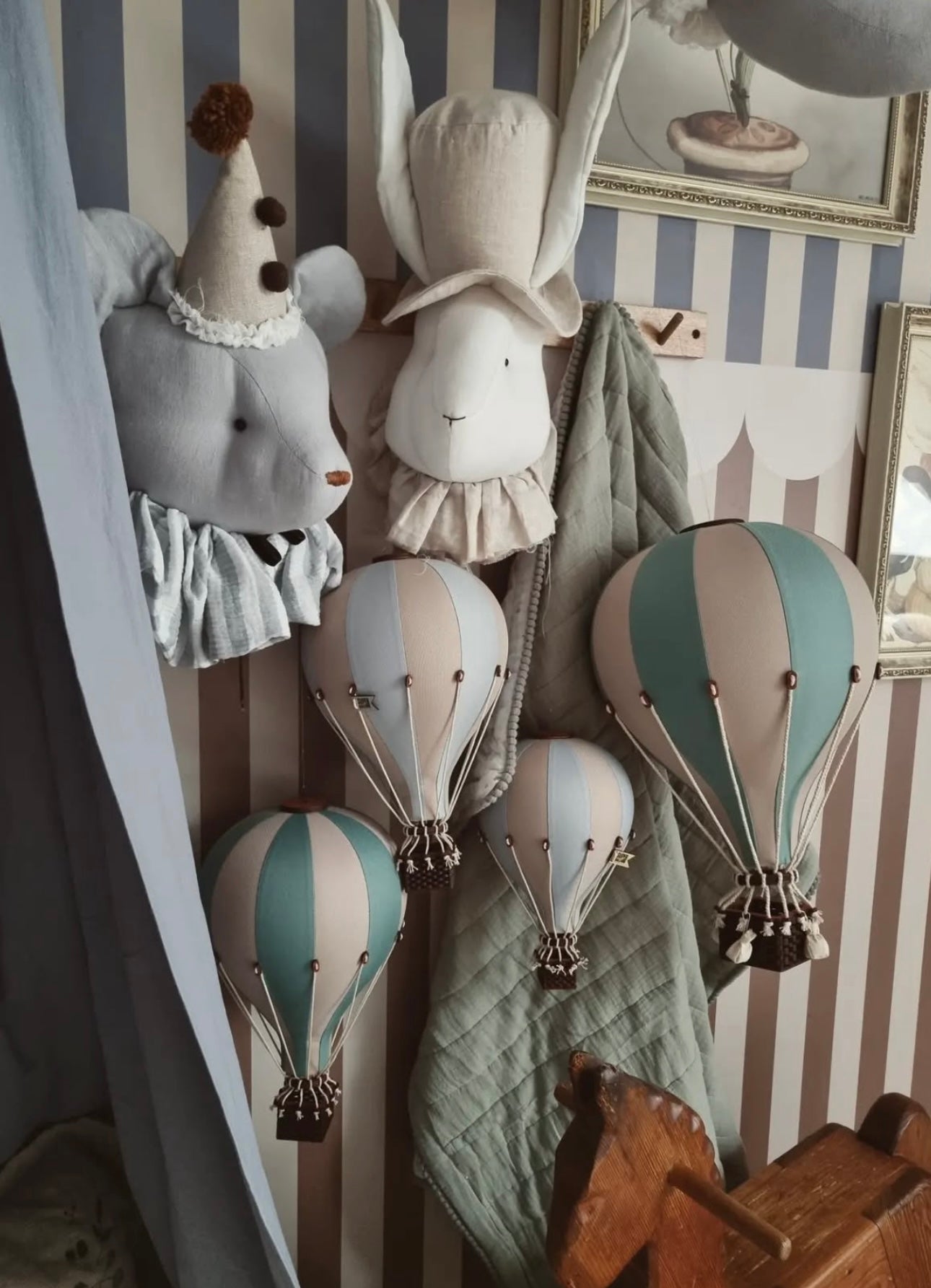 Hot Air Balloon Decorations for Baby Shower, Birthday, Gender Reveal & Baby Nursery Decor | Pastel Green/Beige