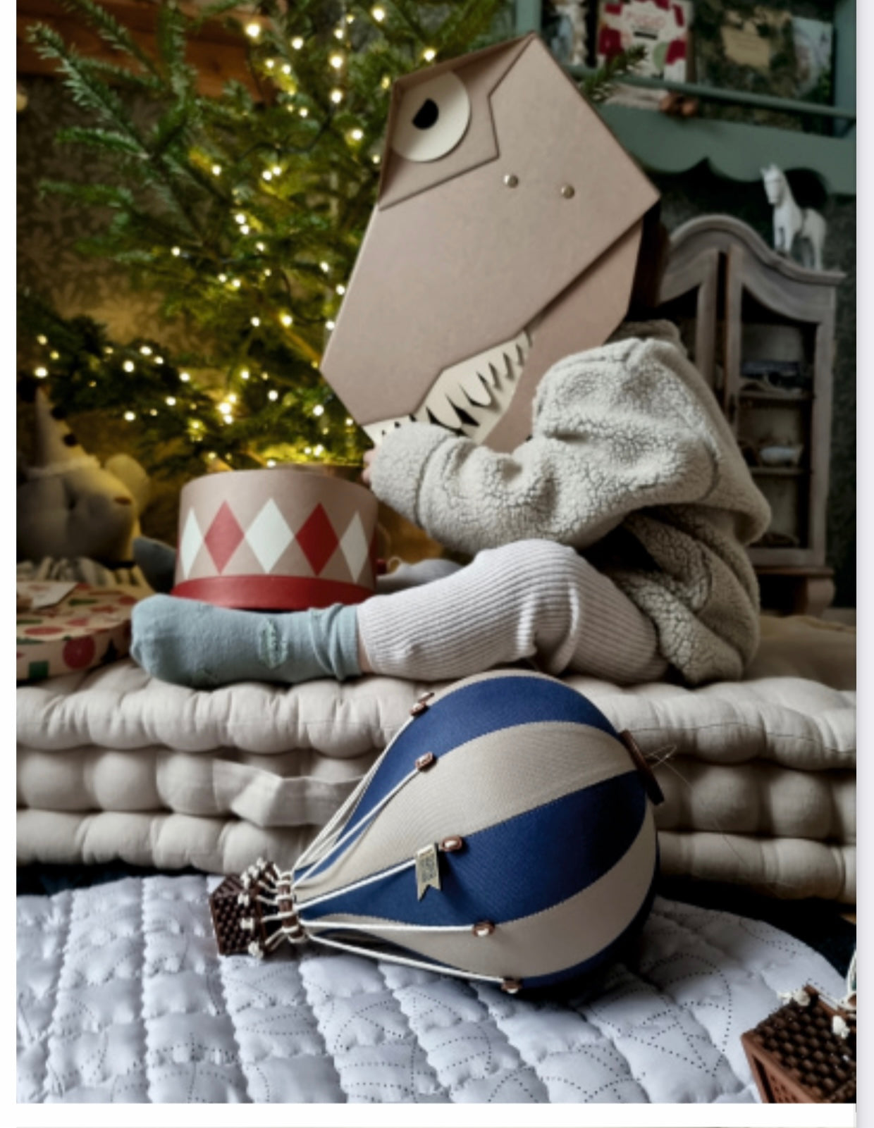 Hot Air Balloon Decorations for Baby Shower, Birthday, Gender Reveal & Baby Nursery Decor | Navy Blue/Beige