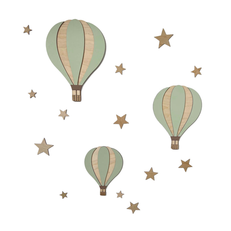 Handmade wooden hot air balloon wall decoration (Color Olive)