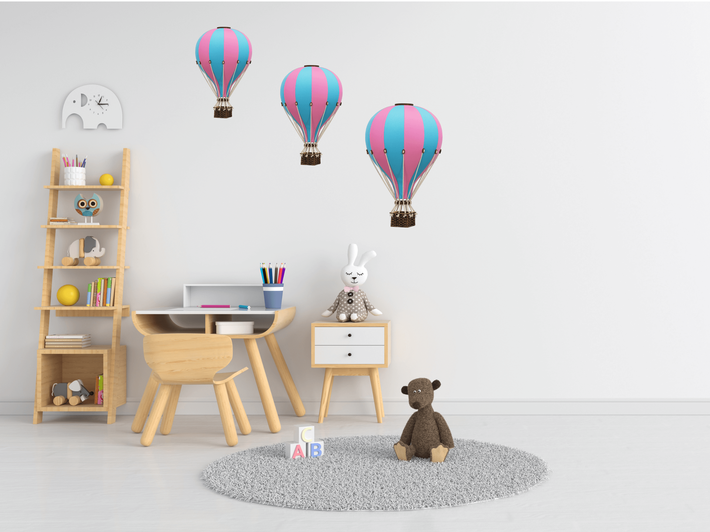 Hot Air Balloon Decorations for Baby Shower, Birthday, Gender Reveal & Baby Nursery Decor | Turquoise/Light Pink