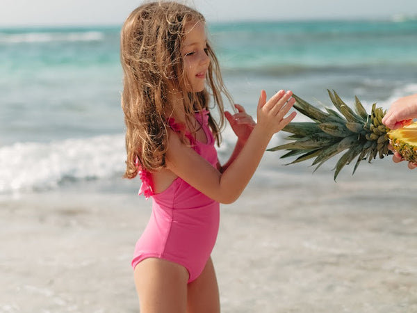 One piece girl's swimsuit, PINK, UPF50+, candy pink Bora Bora one piece - Petitpyla
