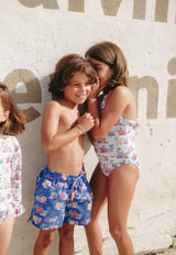 Boys' sustainable swim trunks, blue Cuba swim trunks - Petitpyla