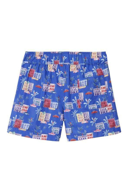 Boys' sustainable swim trunks, blue Cuba swim trunks - Petitpyla