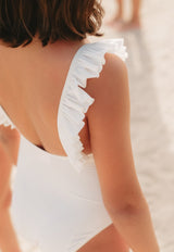 Girl one piece swimsuit, UPF50+, white Bora Bora one piece - Petitpyla