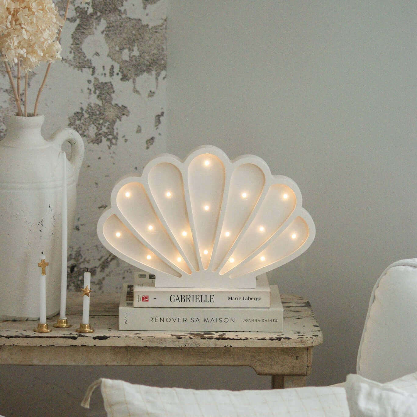 Wooden Seashell Lamp - white - Petitpyla