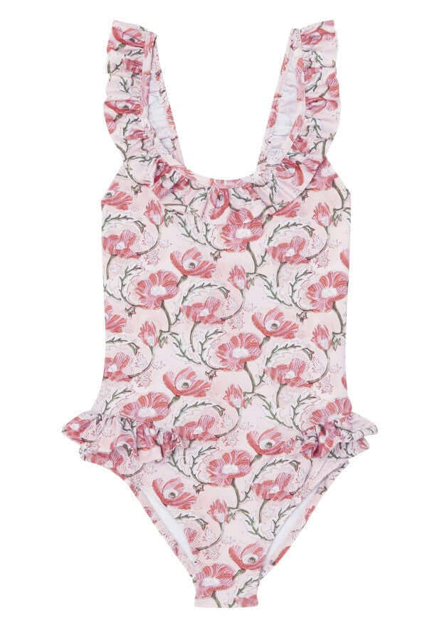 Girl one-piece swimsuit, pink/ coral India one piece - Petitpyla