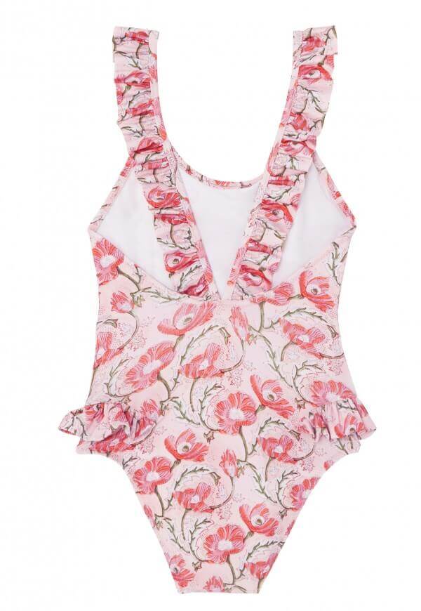 Girl one-piece swimsuit, pink/ coral India one piece - Petitpyla