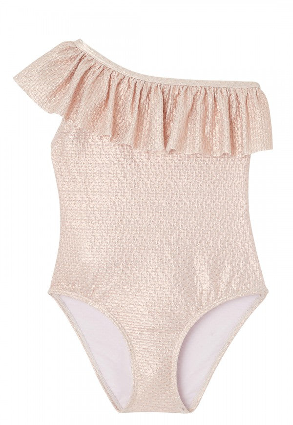 One shoulder swimsuit for girls, pink gold Byblos one piece - Petitpyla